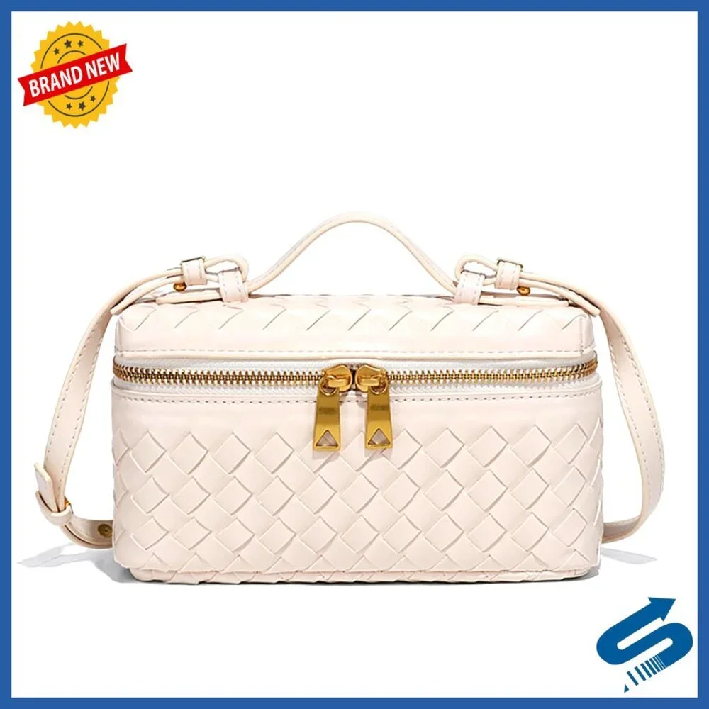 Woven Crossbody Handbag Leather Top Handle Bag Chic Classic Elegant